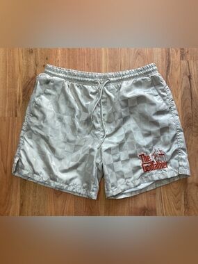 The Godfather Shoe Palace Checkered Lined Mens L Shorts Beige Satin